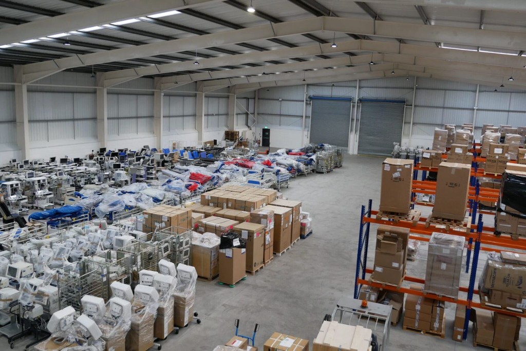 Wholesale medical supplies — shelved cartons and boxed equipment